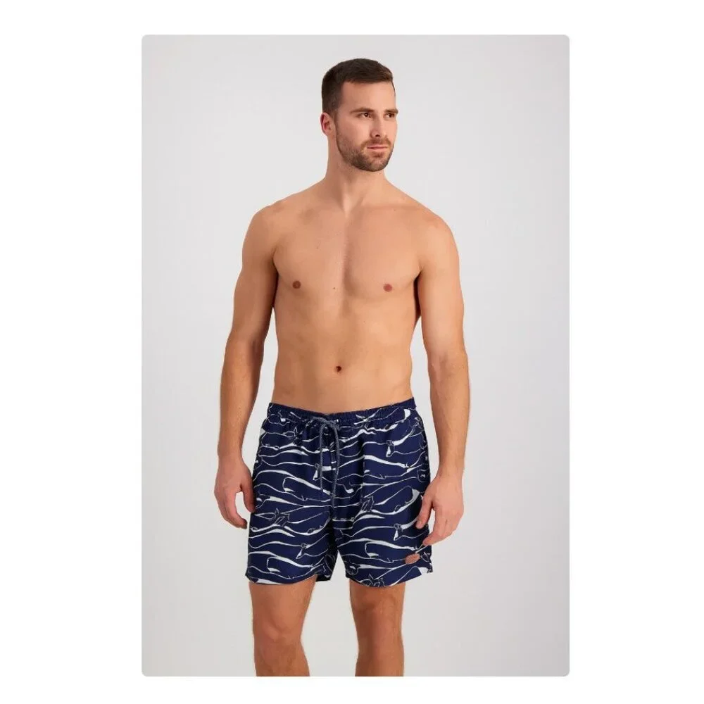 Vineyard Vines Swim Trunks Shorts Mens Medium Navy Blue Whale Print Mesh Lined